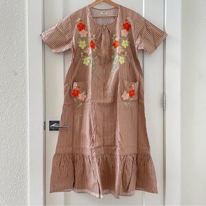 Nursing Dress Maternity Dress Breastfeeding Striped Embroidered Duster L NWOT